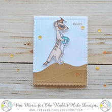 Load image into Gallery viewer, The Rabbit Hole Designs - Stamp Set - Caffeinated - Meerkat - 3x4. Deeply etched, clear photopolymer stamps for precise placement. Made in USA. Available at Embellish Away located in Bowmanville Ontario Canada. Card design by Von Marie.
