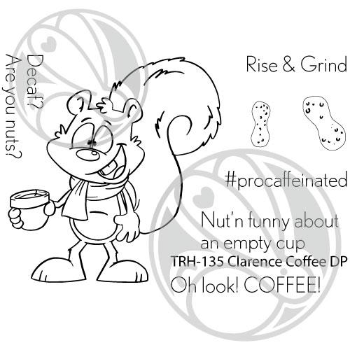 The Rabbit Hole Designs - Stamp Set - 4x6 - Clarence Coffee. Deeply etched, clear photopolymer stamps for precise placement. Featuring the art of Dustin Pike. Made in USA. Available at Embellish Away located in Bowmanville Ontario Canada.