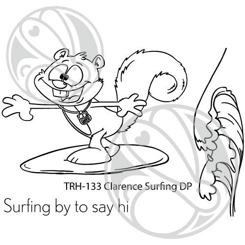 The Rabbit Hole Designs - Stamp Set - 3x4 - Clarence Surfing. Deeply etched, clear photopolymer stamps for precise placement. Featuring the art of Dustin Pike. Made in USA. Available at Embellish Away located in Bowmanville Ontario Canada.
