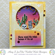 Load image into Gallery viewer, The Rabbit Hole Designs - Stamp Set - 4x4 - Country Witch. Deeply etched, clear photopolymer stamps for precise placement. Made in the USA.  Coordinates with Country Witch Dies. Available at Embellish Away located in Bowmanville Ontario Canada. Card design by Amy S.
