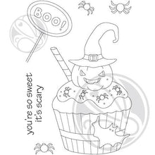 Load image into Gallery viewer, The Rabbit Hole Designs - Stamp Set - 3x4 - Halloween Cupcake. Deeply etched, clear photopolymer stamps for precise placement. Made in the USA.  Coordinates with Halloween Cupcake Die. Available at Embellish Away located in Bowmanville Ontario Canada.
