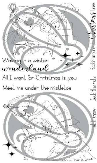 The Rabbit Hole Designs - Stamp Set - 4x8 - Love you More - Christmas Frost. Deeply etched, clear photopolymer stamps for precise placement. Made in the USA.  Coordinates with Love you More - Christmas Frost Dies. Available at Embellish Away located in Bowmanville Ontario Canada.