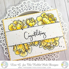 Charger l&#39;image dans la galerie, The Rabbit Hole Designs - Stamp Set - Pretty in Peony - 4x6. Deeply etched, clear photopolymer stamps for precise placement. Made in the USA. Available at Embellish Away located in Bowmanville Ontario Canada. Card design by Lisa G.
