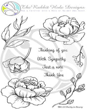 Load image into Gallery viewer, The Rabbit Hole Designs - Stamp Set - Pretty in Peony - 4x6. Deeply etched, clear photopolymer stamps for precise placement. Made in the USA. Available at Embellish Away located in Bowmanville Ontario Canada.
