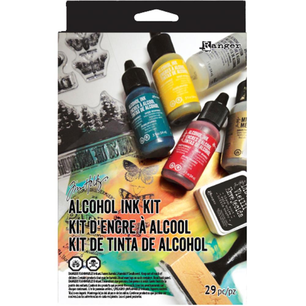 Ranger - Tim Holtz-Alcohol Ink Kit. This kit has everything you need to learn alcohol ink techniques and design your own projects. Follow along with quick and easy tips & techniques, all with step by step instructions. Available at Embellish Away located in Bowmanville Ontario Canada.