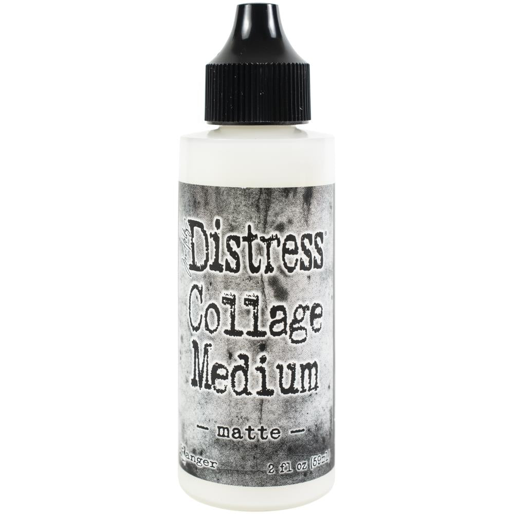Tim Holtz - Distress Collage Medium - 2oz. Ideal for gluing, layering, and sealing mixed-media projects, Apply directly on porous or non-porous surfaces including paper, chipboard, wood, fabric, glass, metal and plastic. This package contains 2oz of collage medium. Non-toxic. Acid free. Made in USA. Available at Embellish Away located in Bowmanville Ontario Canada.