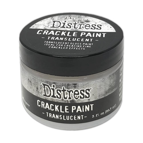 Tim Holtz Distress Crackle Paint Translucent is a translucent gloss paint ideal for creating fine crackled effects. Crackle Paint can be colorized both while wet or once dried to allow for endless color possibilities. Great for use with Tim Holtz Distress Palette Knives, brushes, and other tools. This package includes one 3 fluid ounce container of translucent crackle paint. Acid free, non-toxic, conforms to ASTM D4236. Made in USA. Available at Embellish Away located in Bowmanville Ontario Canada.