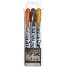 Load image into Gallery viewer, Tim Holtz - Distress Crayon -  Pearl Set Halloween - Set# 1. Distress Crayons are formulated to achieve vibrant pearlescent coloring effects on porous surfaces for mixed-media. The smooth water-reactive pigments are ideal for creating brilliant backgrounds, water coloring, smudge effects and more! Available at Embellish Away located in Bowmanville Ontario Canada.
