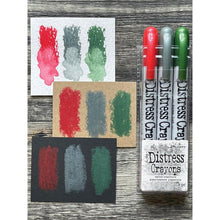 Load image into Gallery viewer, Tim Holtz - Distress Crayon Pearl Set - Holiday Set# 1. Distress Crayons are formulated to achieve vibrant pearlescent coloring effects on porous surfaces for mixed-media. The smooth water-reactive pigments are ideal for creating brilliant backgrounds, water coloring, smudge effects and more! Color directly onto surfaces and blend with water, then layer with Distress Inks or Stains for endless creative possibilities. Available at Embellish Away located in Bowmanville Ontario Canada.
