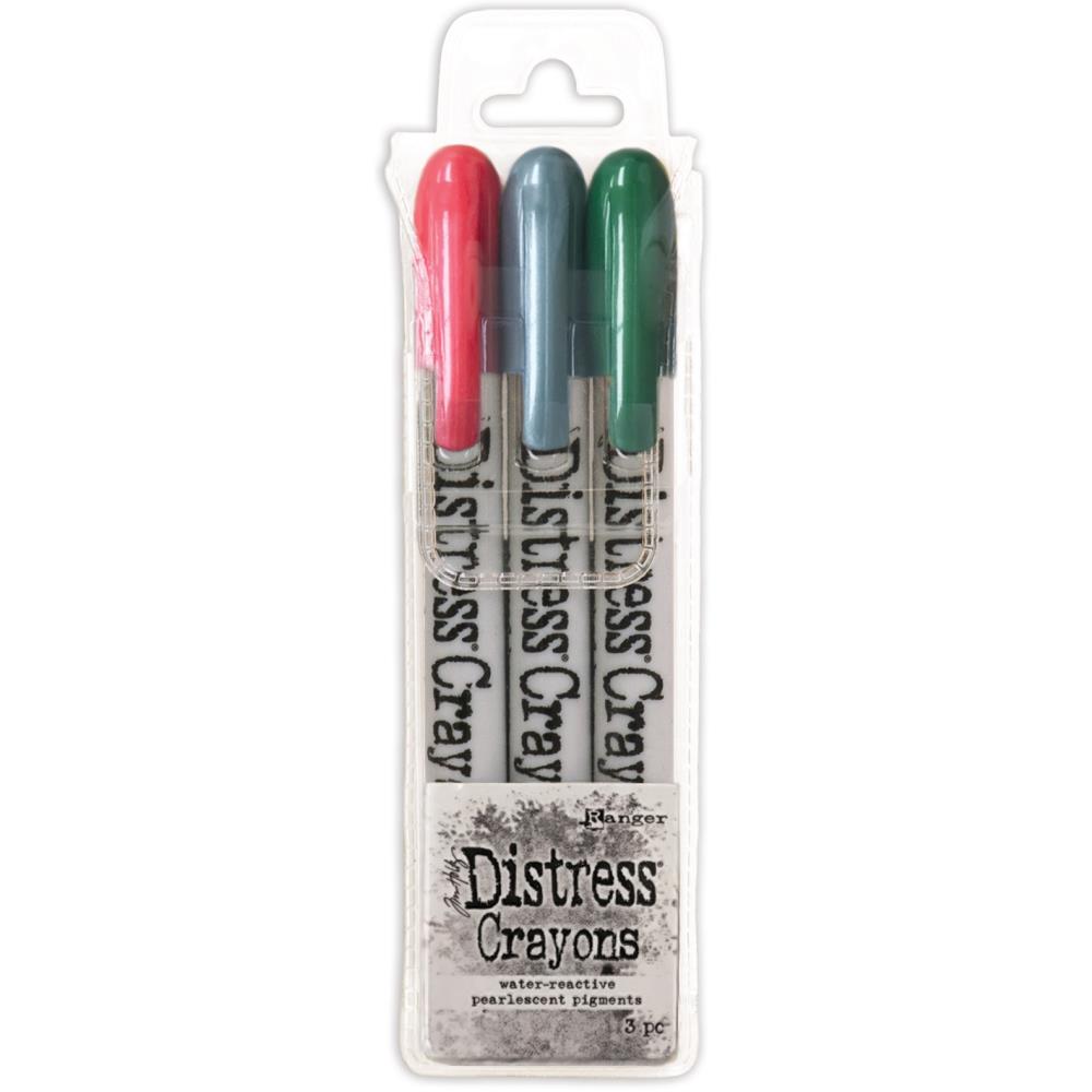 Tim Holtz - Distress Crayon Pearl Set - Holiday Set# 1. Distress Crayons are formulated to achieve vibrant pearlescent coloring effects on porous surfaces for mixed-media. The smooth water-reactive pigments are ideal for creating brilliant backgrounds, water coloring, smudge effects and more! Color directly onto surfaces and blend with water, then layer with Distress Inks or Stains for endless creative possibilities. Available at Embellish Away located in Bowmanville Ontario Canada.