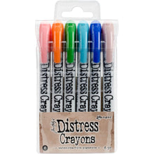 Load image into Gallery viewer, Ranger - Tim Holtz - Distress Crayon Set - Set #6. Distress Crayons are formulated to achieve vibrant coloring effects on porous surfaces for mixed-media. The smooth water-reactive pigments are ideal for creating brilliant backgrounds. Available at Embellish Away located in Bowmanville Ontario Canada.

