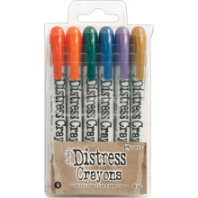 Cargar imagen en el visor de la galería, Ranger - Tim Holtz - Distress Crayon Set - Set #9. Distress Crayons are formulated to achieve vibrant coloring effects on porous surfaces for mixed-media. The smooth water-reactive pigments are ideal for creating brilliant backgrounds. Available at Embellish Away located in Bowmanville Ontario Canada.
