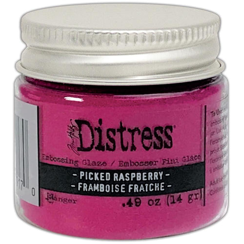 Tim Holtz - Distress Embossing Glaze - Picked Raspberry. Add dimension to your projects with new embossing glaze! These translucent embossing powders are ideal for layering on surfaces. This package contains .49oz of embossing glaze. Conforms to ASTM D 4236. Comes in a variety of colors. Each sold separately. Made in USA. Available at Embellish Away located in Bowmanville Ontario Canada.