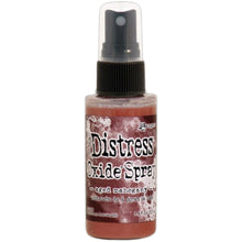 Load image into Gallery viewer, Tim Holtz - Distress Oxide Spray. Creates oxidized effects when sprayed with water. Use for quick and easy ink coverage on porous surfaces. Spray through stencils, layer colors, spritz with water and watch the color mix and blend.  Available at Embellish Away located in Bowmanville Ontario Canada. Aged Mahogany.
