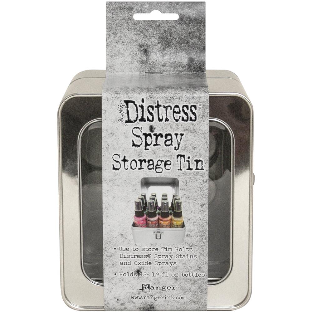 Tim Holtz - Distress Oxide Spray Storage Tin - Holds 12. Organize and transport Distress Sprays (sold separately) easily in this convenient tin. This package contains one 5x4.75x5.75 inch storage tin that holds 12 1.9oz spray bottles. Imported. Available at Embellish Away located in Bowmanville Ontario Canada.