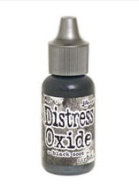 Charger l&#39;image dans la galerie, Tim Holtz - Distress Oxides Reinker. Tim Holtz-Ranger Distress Oxides Reinkers. This water-reactive dye and pigment ink fusion creates an oxidized effect when sprayed with water. Use to re-ink Distress Oxide Ink Pads (sold separately). Available at Embellish Away located in Bowmanville Ontario Canada. Black Soot
