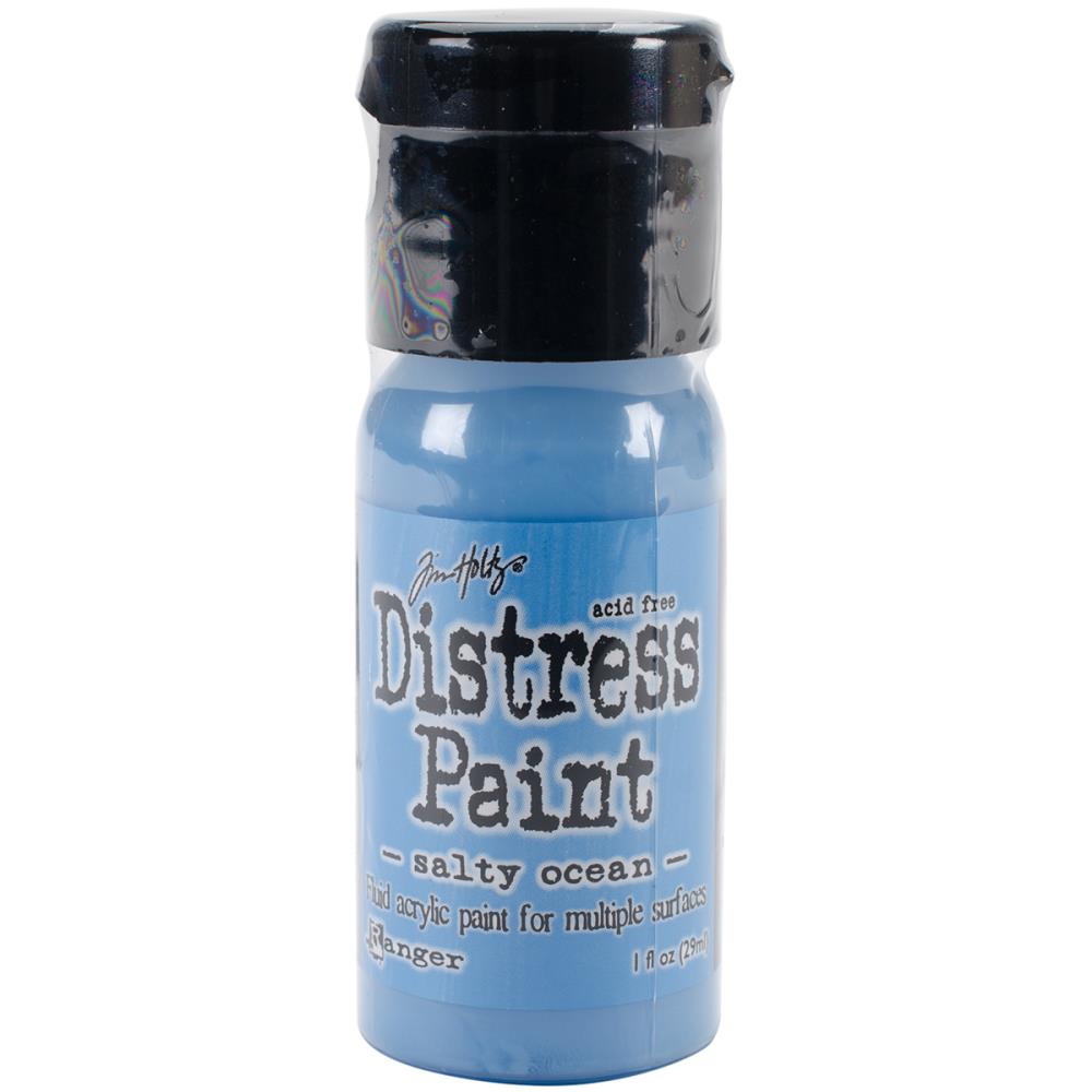 Tim Holtz - Distress Paint Flip Top - 1oz - Salty Ocean. Ranger-Tim Holtz Distress Paint Flip Cap. This water-based acrylic paint is perfect to accomplish a wide variety of artistic techniques. Use with stamps, paper, wood, metal, glass, plastic and more for a timeless matte finish on crafts projects. Available at Embellish Away located in Bowmanville Ontario Canada.