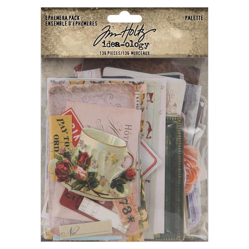 Tim Holtz - Idea-Ology - Ephemera Pack - 136/Pkg - Palette. The Tim Holtz Ephemera Pack features a curated collection of vintage typography, letters, and nature-inspired designs. Available at Embellish Away located in Bowmanville Ontario Canada.