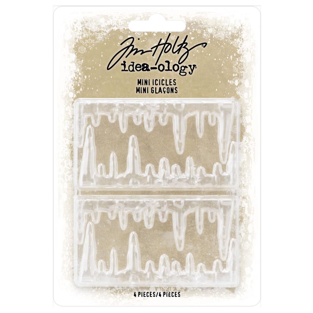 Tim Holtz - Idea-Ology - 4/Pkg - Icicles. These sculpted icicle trims can be sprinkled with white glitter for an icy appearance then added to any handmade holiday project. Icicles measure 2-3/4 inches. Imported. Available at Embellish Away located in Bowmanville Ontario Canada.
