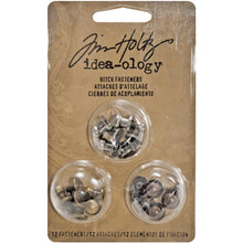 Load image into Gallery viewer, Tim Holtz - Idea-Ology - Metal 2-Part Hitch Fasteners .375&quot;  -12/Pkg - Antique Nickel, Brass &amp; Copper. Available at Embellish Away located in Bowmanville Ontario Canada.
