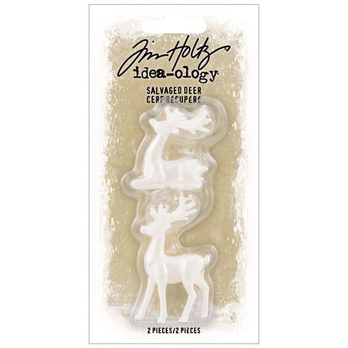 Tim Holtz - Idea-Ology - Salvaged Deer - 2/Pkg. Three-dimensional, miniature, and oh so cute. These Tim Holtz Salvaged Deer are resin figurines that can be altered with paints, inks or glitter and added to any decor piece, alter art project or handmade gift. Available at Embellish Away located in Bowmanville Ontario Canada.