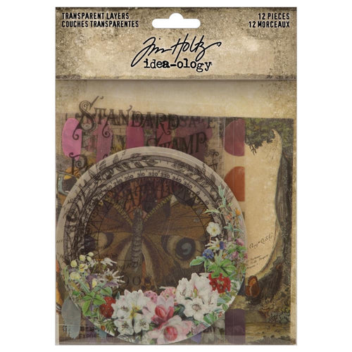 Tim Holtz - Idea-Ology - Transparent Layers - 12/Pkg. The transparent material allows light to pass through, creating a unique and mesmerizing effect, drawing the eye to your artwork. Available at Embellish Away located in Bowmanville Ontario Canada.