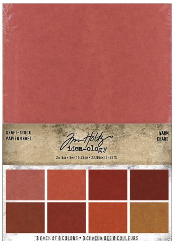 Tim Holtz - Kraft Cardstock - 6X9 Paper Pad - Stack Warm. This package includes 24 6x9 inch sheets, 3 each of 8 Colours. Comes in a variety of colours, each sold separately. Available in Bowmanville Ontario Canada.