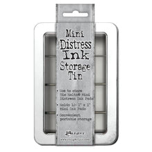 Load image into Gallery viewer, Tim Holtz - Mini Distress Ink Storage Tin - Holds 12. Ideal storage solution for mini distress ink pads! Organize and transport easily in a convenient clear windowed hinged tin. This package contains one 1x6.25x4.25 inch storage tin that will hold up to twelve mini inks. Imported. Available at Embellish Away in Bowmanville Ontario Canada..
