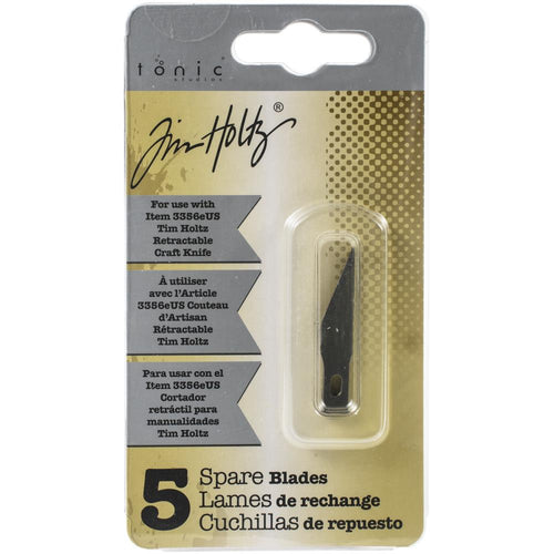 Tim Holtz - Retractable Craft Knife Refill Blades - 5 per Pkg. Be prepared with these spare replacement blades by Tonic Studios. For use with item 3356eUS Tim Retractable Craft Knife (sold separately). Imported. Available at Embellish Away located in Bowmanville Ontario Canada.