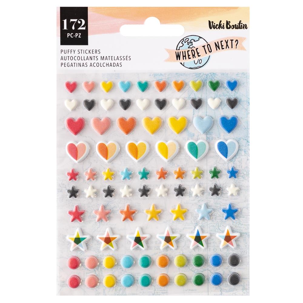 Vicki Boutin - Mini Puffy Stickers - 172/Pkg - Where To Next. Available at Embellish Away located in Bowmanville Ontario Canada.