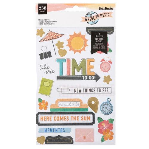 Vicki Boutin - Sticker Book - Where To Next - W/Gold Foil Accents - 238/Pkg. Available at Embellish Away located in Bowmanville Ontario Canada.