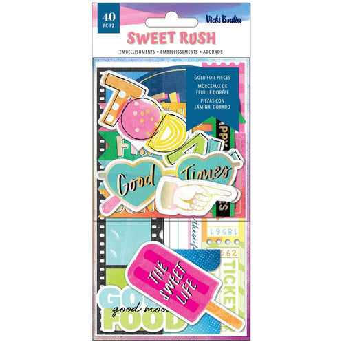 American Crafts - Vicki Boutin - Sweet Rush - Ephemera Cardstock Die-Cuts - 40/Pkg - Journaling W/Foil Accents. Available at Embellish Away located in Bowmanville Ontario Canada.