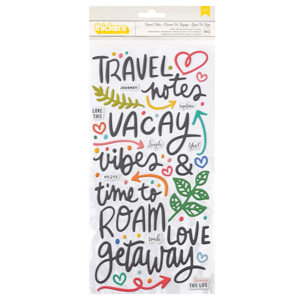 Vicki Boutin - Thickers Stickers - 160/Pkg - Where To Next - Travel Notes Phrase/Puffy. Available at Embellish Away located in Bowmanville Ontario Canada.