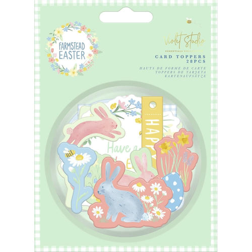 Violet Studio - Farmstead Easter - Card Toppers - 28/Pkg.  Coordinating: 6x6 Pack, Ribbon Bows, Paper Mini Daisies, Card Toppers, Sentiment Stickers, Card Making Kit. Available at Embellish Away located in Bowmanville Ontario Canada.