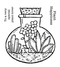 Load image into Gallery viewer, Woodware - 4&quot;x4&quot; Clear Singles Stamp - Terrarium. On trend stamp with a display of succulents displayed in a fun terrarium. Add a personal touch with your favourite colouring medium and the fun words. Designed by Francoise Read. These stamps would be perfect for cards and scrapbook pages as well as mixed media or fun décor projects. Available at Embellish Away located in Bowmanville Ontario Canada.
