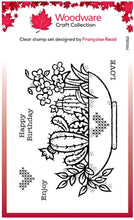 Load image into Gallery viewer, Woodware - 4&quot;x6&quot; Clear Singles Stamp - Plant Display. On trend stamp with a display of succulents with a love theme. Add a personal touch with your favourite colouring medium and the fun words. Designed by Francoise Read. These stamps would be perfect for cards and scrapbook pages as well as mixed media or fun décor projects. Available at Embellish Away located in Bowmanville Ontario Canada.
