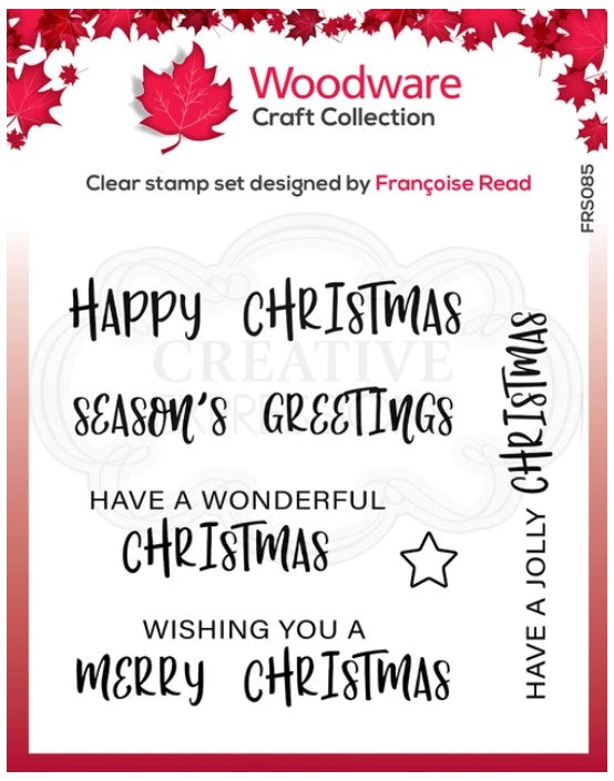 Woodware - Clear Singles 4 in x 4 in Stamp -  Useful Christmas. This word set of stamps are a great mix of font styles and are a must have set of words. They will make add that finishing touch that will make cards sensational. They are suitable for paper fabric, or any other surface depending on the ink choice. High quality Polymer stamps designed and made in the UK.  4 in x 4 in. Available at Embellish Away located in Bowmanville Ontario Canada.