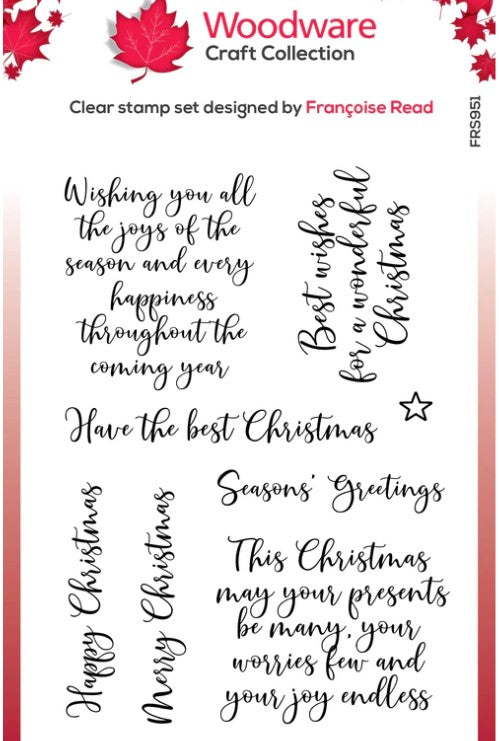 Woodware - Clear Singles Stamps - Loving Christmas. Thoughtful words to add finishing touches to Christmas projects. Verses will work well inside cards, or as a main image on the front. Designed by Francoise Read. Available at Embellish Away located in Bowmanville Ontario Canada,