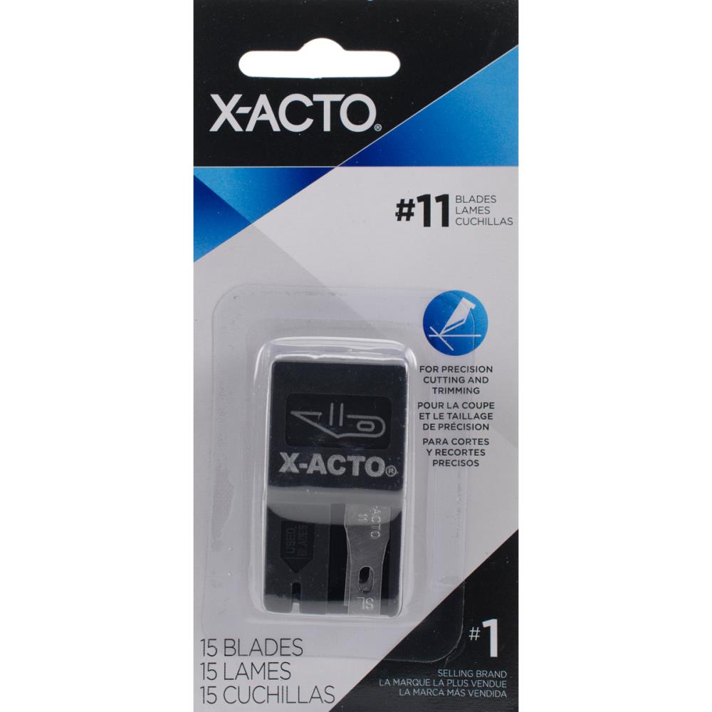 X-ACTO® -  #11 Refill Blades - 15/Pkg. X-ACTO-15 #11 blades for light cutting and trimming. The blades fit Type A X-Acto handles. Warning: X-Acto blades are extremely sharp. Use with caution. Wear safety goggles. Available at Embellish Away located in Bowmanville Ontario Canada.