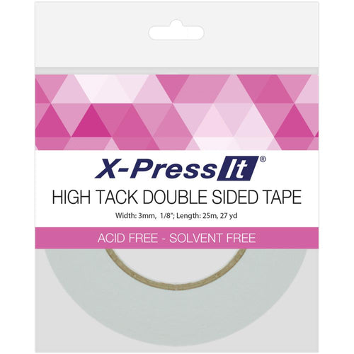 This Double Sided Tape is acid and solvent free; features an extra-strong adhesive that can be applied by hand and is heat resistant. Use on metal, glass, wood, paper, plastic, fabric and more! This roll contains one 27yd roll of 1/8in wide tape. Available at Embellish Away located in Bowmanville Ontario Canada.
