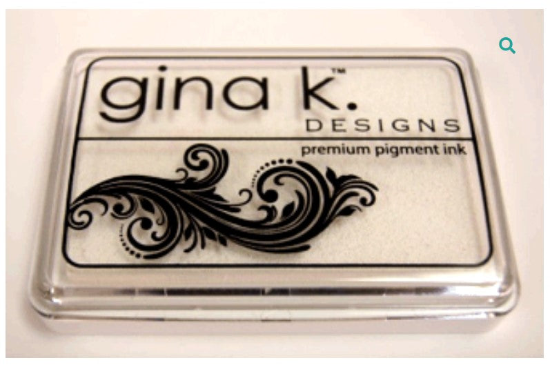 Gina K. Designs - Ink Pad - White Pigment. Gina K. Designs exclusive Ink Pads are Acid Free and PH-Neutral. Large raised pad for easy inking techniques. Available at Embellish Away located in Bowmanville Ontario Canada.