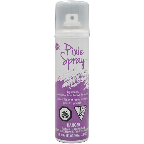 iCraft - Removable Pixie Spray For Stencils 3.8oz - Canada Version. Create flawless stenciled designs with Pixie Spray Stencil Adhesive! This light tack, repositionable adhesive gently holds stencils in place but wont tear paper or leave a sticky residue behind. Available at Embellish Away located in Bowmanville Ontario Canada.