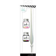 Load image into Gallery viewer, This kit is ideal for the calligrapher that&#39;s just starting out! This 2.75x8.25 inch package contains one glass pen and two bottles of ink. Non-toxic. Imported. Available at Embellish Away located in Bowmanville Ontario Canada.
