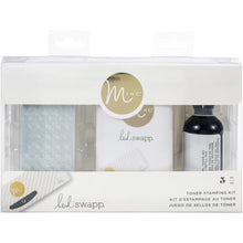 Load image into Gallery viewer, Get started on your next Minc stamp project with the Minc Toner Stamping Kit! This 8.75x5.5x1.75 inch package contains one toner stamp pad, two toner stamp refill pads, 2oz of toner ink and one .34oz measuring cup. Non-toxic. Imported. Available at Embellish Away located in Bowmanville Ontario Canada.
