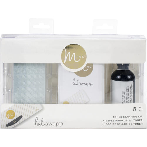 Get started on your next Minc stamp project with the Minc Toner Stamping Kit! This 8.75x5.5x1.75 inch package contains one toner stamp pad, two toner stamp refill pads, 2oz of toner ink and one .34oz measuring cup. Non-toxic. Imported. Available at Embellish Away located in Bowmanville Ontario Canada.